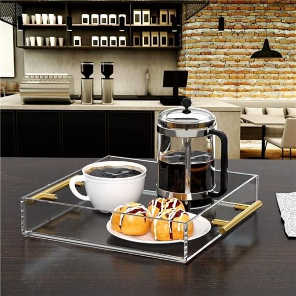 Clear Serving Tray 12x12 Spill Proof Acrylic Organizer Coffee Table Counter top - Picture 2 of 5